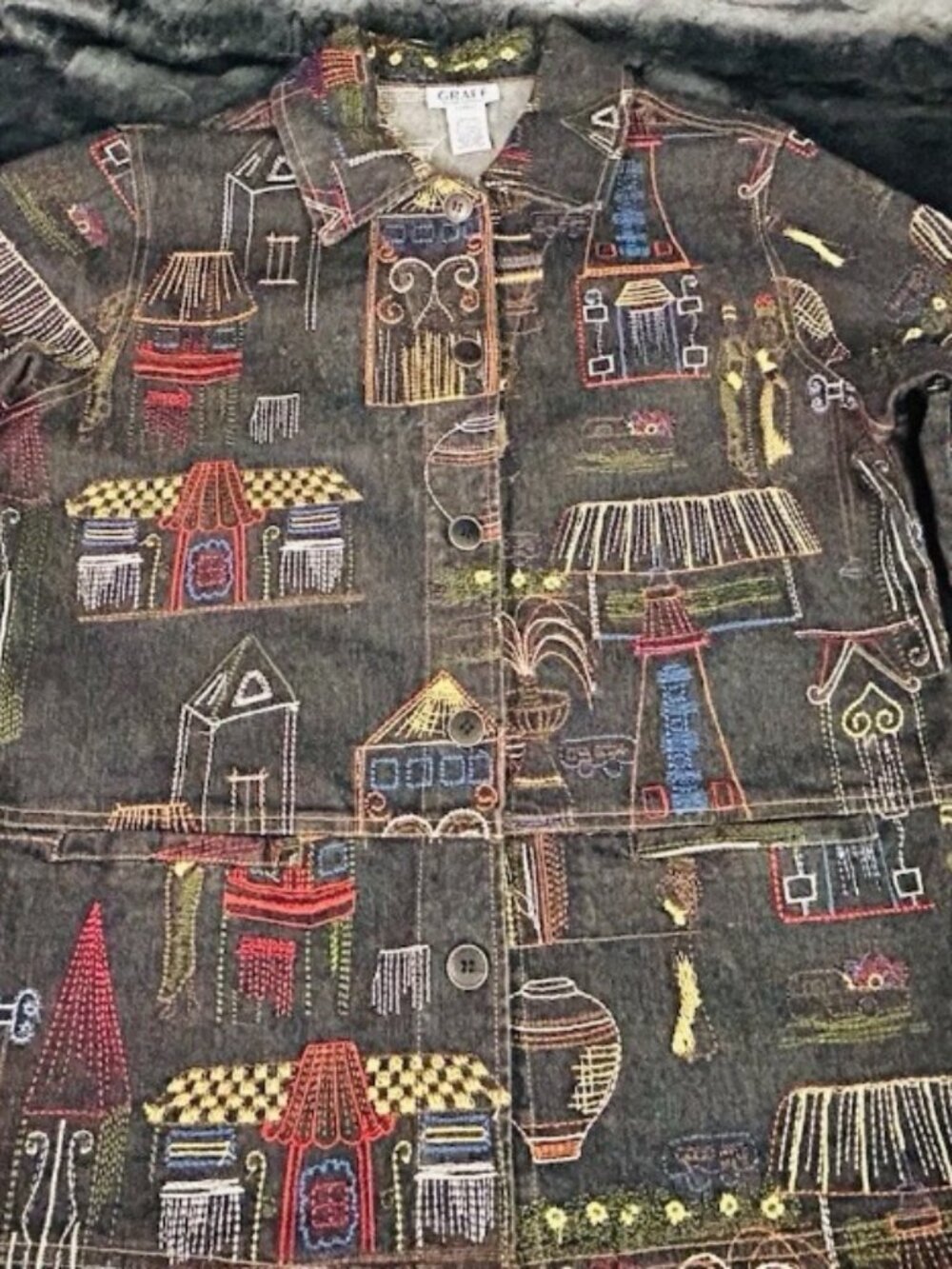 GRAFF 98% Cotton Denim Light Jacket + Multi-Color Embroidery Size M